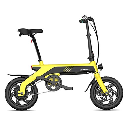 Electric Bike : KT Mall Electric Bicycle 12 Inch Wheels Magnesium Alloy Frame Portable Folding Electric Bike for Adult with 36V Lithium-Ion Battery Powerful Brushless Motor Speed 20-30 KM / H, Yellow, 40to80KM