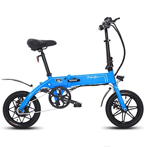 Electric Bike : KT Mall Electric Bicycles Foldable Bikes 36V 250W Adults Aluminum Alloy 7 Speeds Electric Bicycles Double Shock Absorber Bikes with 14 inch Tire Dual Disc Brake, Blue, 40KM