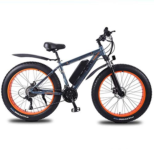 Electric Bike : KT Mall Electric Mountain Bike for Adult Removable Lithium-Ion Battery (36V 350W) 26" Fat Tire E Bike 27 Speed Gear Three Working Modes Maximum Load 150Kg, Gray Orange, 10AH