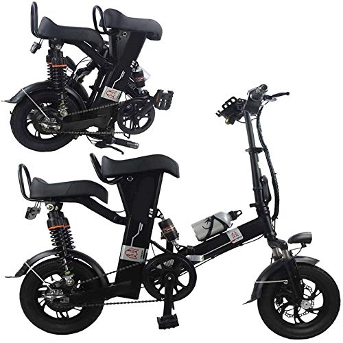 Electric Bike : KT Mall Folding Electric Bike for Adults 12 Inch with 350W 48V Lithium Battery City Commuter E-Bike with LCD Smart Instrument and Anti-theft Alarm Lightweight Moped Bicycle for Unisex Black, 160km