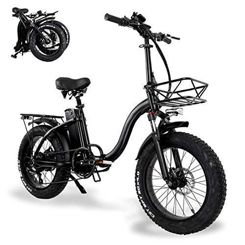 Electric Bike : KT Mall Folding Electric Bikes for Adults with 48V 15AH Large Capacity Lithium-Ion Battery 20 In Fat Tire Electric Bicycle with Car basket Mini Small Aluminum Alloy Scooter for Unisex
