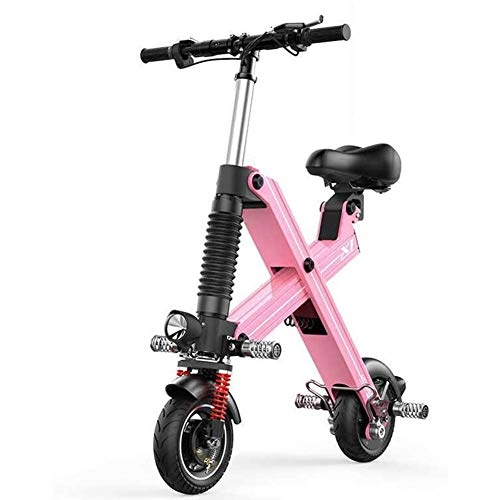 Electric Bike : KT Mall Lightweight and Aluminum Folding E-Bike Power Assist and 36V Lithium Ion Battery Electric Bike with 8 Inches Brushless Wheels Motor Suitable for Adult Support 265 lbs, Pink