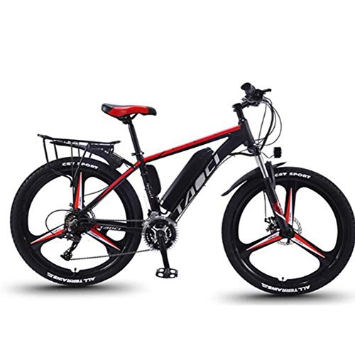 Electric Bike : KT Mall Mountain Electric Bike 26" Magnesium Alloy Integrated Tire, 21 and 27 Speed Variable Speed E Bike with Removable 13AH Lithium-Ion Battery for Men Women Adults, Red