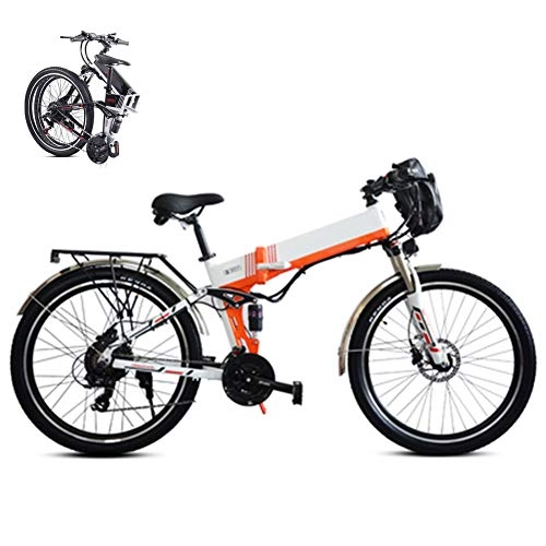 Electric Bike : KuaiKeSport Folding Electric Bike, 26Inch Mountain Bike for Adult, Fat Tire Ebike 48V 350W 10.4AH Removable Lithium Battery Travel Assisted Electric Bike MTB Fold up Bike for Adult, MAX 40km / h, Orange