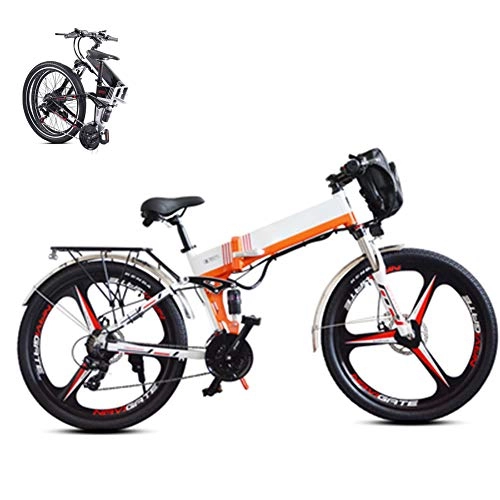 Electric Bike : KuaiKeSport Folding Electric Mountain Bike for Adult, 26Inch Fat Tire Ebike 48V 350W 10.4AH Removable Lithium Battery Travel Assisted Electric Bike MTB Fold up Bike Disc Brake, MAX 40km / h, Orange
