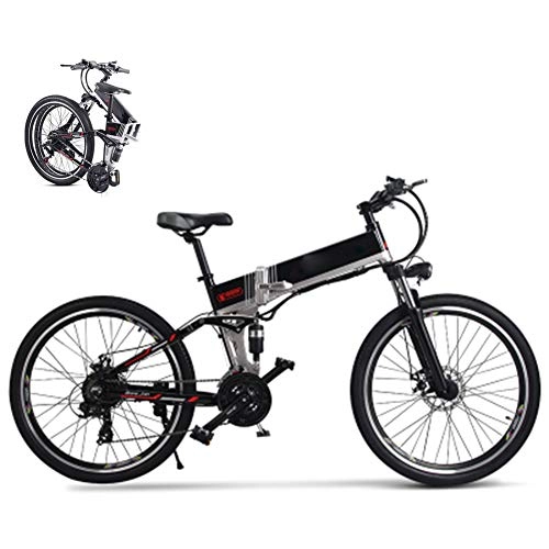Electric Bike : KuaiKeSport Folding Electric Mountain Bike for Adults, 26Inch E-bike for Adult, 48V 350W 21 Speed Ebike Removable Lithium Battery Travel Assisted Electric Bike Fat Tire Fold up Bike MAX 40KM / H, Black