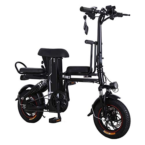 Electric Bike : KUKU 12 Inch Electric Mountain Bike, Foldable Electric Bike, 350W Electric Bike, High Carbon Steel Frame, 48V 10Ah Lithium Battery, Suitable for Teenagers, Adults And Office Workers, Black