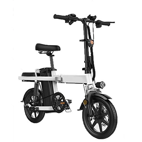Electric Bike : KUKU 14 Inch Electric Mountain Bike, Foldable Electric Bike, 350W Electric Bike, Dual Disc Brakes, 48V 10Ah, Suitable for Teenagers, Adults And Office Workers, White