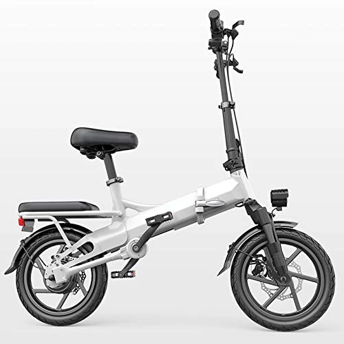 Electric Bike : KUKU 14 Inch Electric Mountain Bike, Foldable Electric Bike, Aluminum Alloy Frame, Energy Recovery, No Chain Drive, 400W, 48V, Suitable for Teenagers, Adults And Office Workers, White