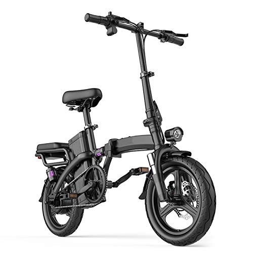 Electric Bike : KUKU 14 Inch Electric Mountain Bike, Foldable Electric Bike, Energy Recovery, 400W, 48V, Suitable for Teenagers, Adults And Office Workers, Black