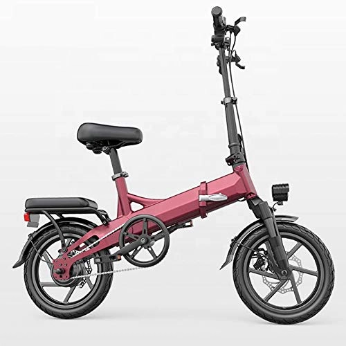 Electric Bike : KUKU 14 Inch Electric Mountain Bike, Foldable Electric Bike, Energy Recovery, 400W, 48V, Suitable for Teenagers, Adults And Office Workers, Red