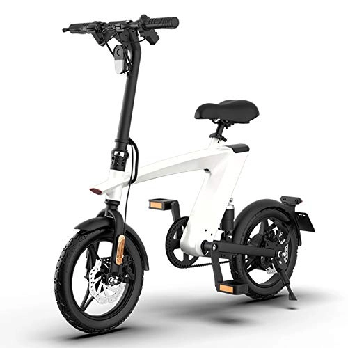 Electric Bike : KUKU 14-Inch Foldable Electric Bike, Lightweight Aluminum Foldable Electric Bike, Dual Disc Brakes, Removable Battery, 250W, for Commuting And Travel, White