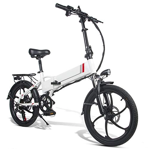 Electric Bike : KUKU 20 Inch Electric Mountain Bike, Foldable Electric Bike, 350W Electric Bike, 48V 10Ah Lithium Battery, 3 Working Modes, Suitable for Teenagers, Adults And Office Workers, White
