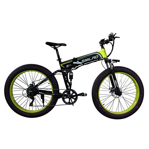 Electric Bike : KUSAZ Electric bicycle 48V 26 inch foldable mountain snow bike-dark green