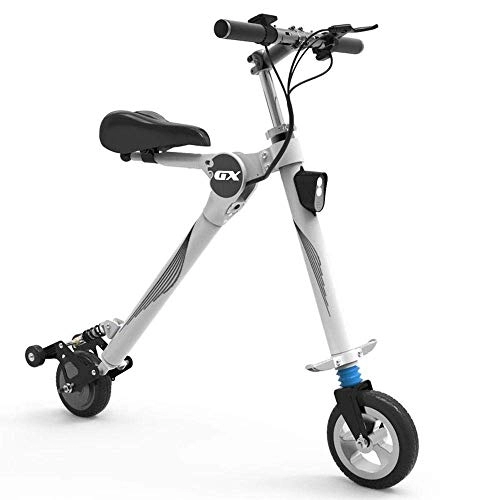 Electric Bike : L.HPT Mini Folding Electric Car Adult Lithium Battery Bicycle Two-wheel Portable Travel Battery Car LED Lighting Up To 18KM / H Can Withstand Weight 150KG White