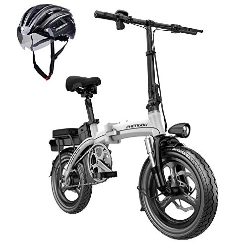 Electric Bike : L-LIPENG 14inch Folding Electric Bicycle 400w / 48v Motor Removable Lithium Battery top Speed 25km / h dual disc Brakes lcd Display Instrument, White, 23ah 110km