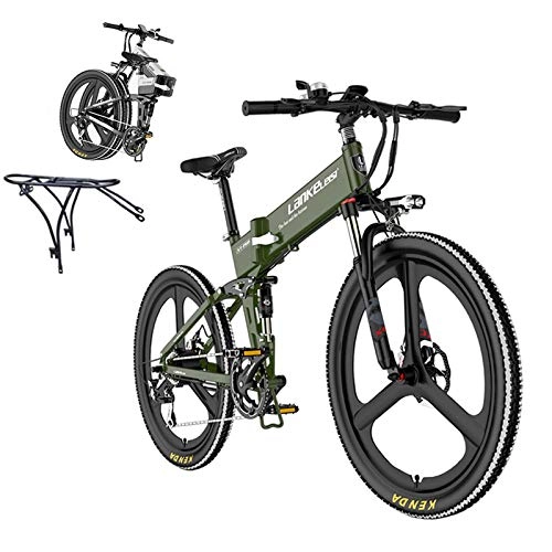 Electric Bike : L-LIPENG 26" Electric Bike, 48v 10.4ah Removable Lithium-Ion Battery, 400w Motor, 7 Speed Shock-Absorbing Mountain Bicycle, Aluminum Framesuspension Fork Beach Snow Ebike Electric Mountain Moped, Green