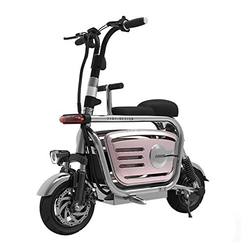Electric Bike : L-LIPENG 400w City Commuter Ebike, 48v Electric Bikes for Adults, 35 Mph Max Speed With, Dual Disc Brakes, Foldable Handle, Parent-Child Seat High Carbon Steel Electric car, Pink, 20ah 100km