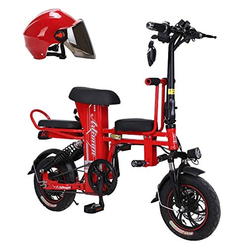 Electric Bike : L-LIPENG Folding Electric bike 12 Inch Electric Bicycle with 48v 10ah / 40km Removable Lithium-Ion Battery 25km / h with Remote key dual Hydraulic Brakes Three Riding Modes, Red, 20ah 80km