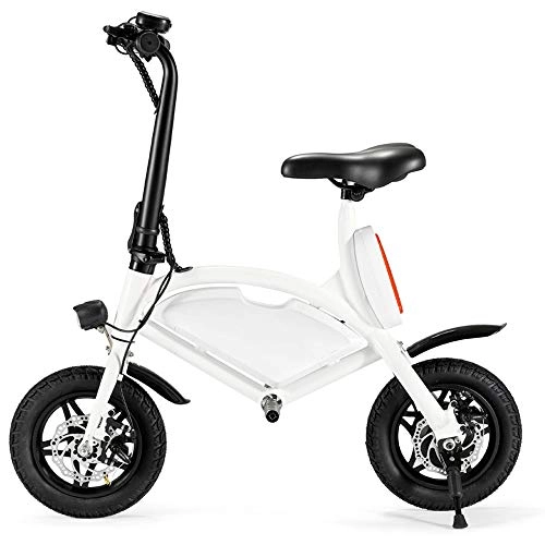 Electric Bike : L&U Folding Electric Bicycle, Double Disc Brake Electric Mini Bicycle, 12 mile range, foldable frame and APP speed settings, White