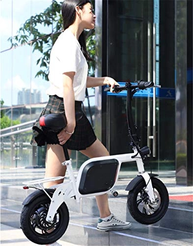 Electric Bike : LaKoos Electric bicycle Foldable 48V electric bicycle with 7.5Ah lithium battery, 14-inch tires, maximum speed 28 km / h, disc brakes, battery life 35KM-white