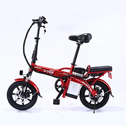 Electric Bike : LALAWO Folding Electric Bike for Adults, 14 Inches 48V Removable Lithium Battery Beach Snow Bicycle for Rider Office Worker Maximum Load 150Kg, Red, 40 / 50km