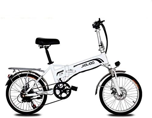 Electric Bike : LAMTON Adult 20 Inch Mountain Electric Bike, 48V Lithium Battery 350W Electric Bikes, 7 Speed Aerospace Grade Aluminum Alloy Foldable Electric Bicycle (Color : White, Size : 55KM)