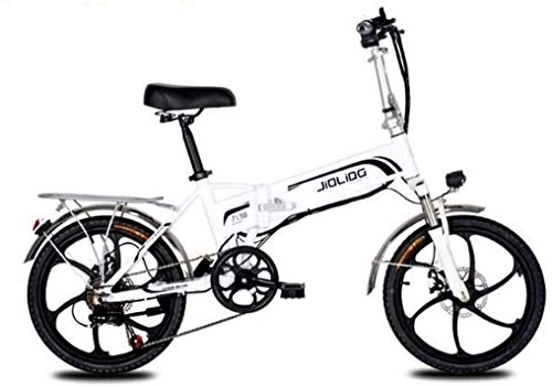 Electric Bike : LAMTON Adult Mountain Electric Bike, 48V Lithium Battery, 7 Speed Aerospace Grade Aluminum Alloy Foldable Electric Bicycle 20 Inch Wheels (Color : White, Size : 55KM)