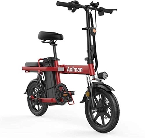 Electric Bike : Lamyanran Fast Electric Bikes for Adults 14 inch 48V 8Ah Lithium Battery Electric Bicycle Light Driving Adult Battery Detachable Aluminum Alloy Commuter E-Bike (Color : Red)