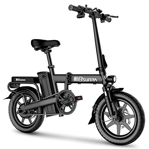 Electric Bike : Lamyanran Fast Electric Bikes for Adults 14 inch Foldable Electric Bike with Front Led Light for Adult Removable 48V Lithium-Ion Battery 350W Brushless Motor Load Capacity of 330 Lbs (Color : Black)