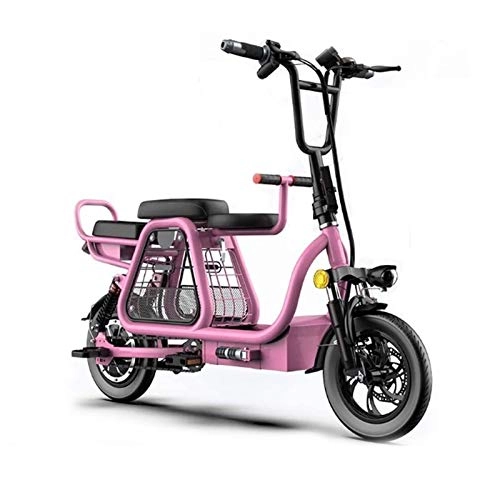 Electric Bike : Lamyanran Fast Electric Bikes for Adults Folding E-Bike Lithium-Ion Battery with GPS Positioning System Front and Rear Double Shock Absorption (Color : Pink, Size : 12 inch 350W 48V 20AH)