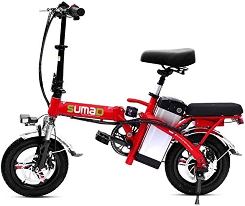 Electric Bike : Lamyanran Fast Electric Bikes for Adults Lightweight Portable Aluminum Alloy Ebike with Pedals Power Assist Detachable 48V Lithium Ion Battery Electric Bike with 14 inch Wheels Dual Disk Brakes