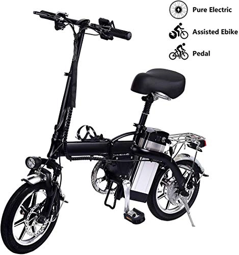 Electric Bike : Langlin Folding Electric Bike Bicycle with 250W Brushless Motor Double Disc Brake Three Modes Up To 35 km / H Maximum 100KM Running Distance City Electric Bikes for Commuting, 100km