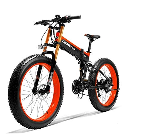 Electric Bike : Lankeleisi 750plus 48V 14.5ah 1000W full function electric bicycle 26"4.0 large tire MTB electric bicycle folding adult men and women anti upgrade fork (red, 500W)
