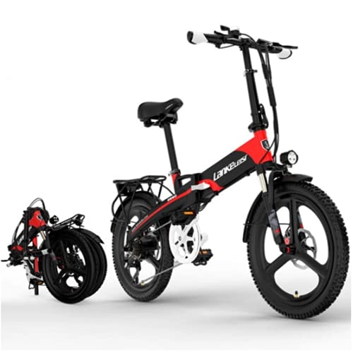 Electric Bike : LANKELEISI adult electric bicycle, 48V 12.8AH 400W G660 all-round electric bicycle, 20-inch tires 7-speed mountain folding electric bicycle, with anti-theft device (red)