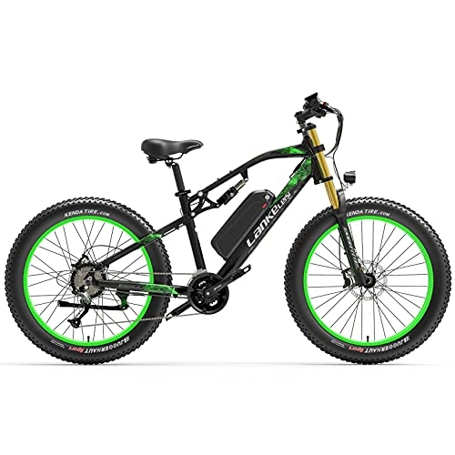 Electric Bike : LANKELEISI adult electric bicycle, 48V 17AH 750W Es600 multifunctional electric bicycle, 26" 4.0 fat tire mountain folding electric bicycle, with anti-theft device (green)