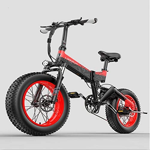 Electric Bike : LANKELEISI Adult Electric Bike 48v 14ah 1000W X3000 Almighty Electric Bike, 20 * 4.0 Fat Tire Electric Bike Mountain Bike Folding Bike Snowmobile (red, 1000W+A battery)