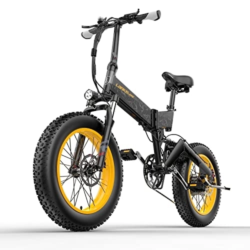 Electric Bike : LANKELEISI Folding Electric Bike for Adults, 20" x 4.0 Wide Wheel MTB Ebike Mountain with Motor, Removable Battery 48V 15Ah, LCD Display, 7 Speed System, Black and Grey X3000plus…