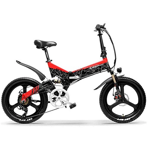 Electric Bike : LANKELEISI G650 20 Inch Folding Electric Bike 400W 48V 10.4Ah / 12.8Ah / 14.5Ah Li-ion Battery 5 Level Pedal Assist Front & Rear Suspension (Black Red, 14.5Ah + 1 Spare Battery)