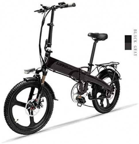 Electric Bike : LANKELEISI G660 20-inch Foldable Electric Bike 48V / 240W 12.8Ah Lithium Battery 7 Speed Electric Bike 5 Speed Adult Male and Female Mini Mountain Bike with Anti-theft Device (Grey)