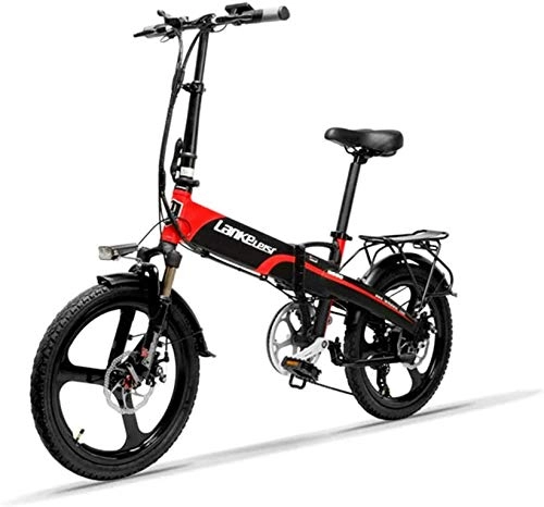 Electric Bike : LANKELEISI G660 20-inch Foldable Electric Bike 48V / 240W 12.8Ah Lithium Battery 7 Speed Electric Bike 5 Speed Adult Male and Female Mini Mountain Bike with Anti-theft Device (red)