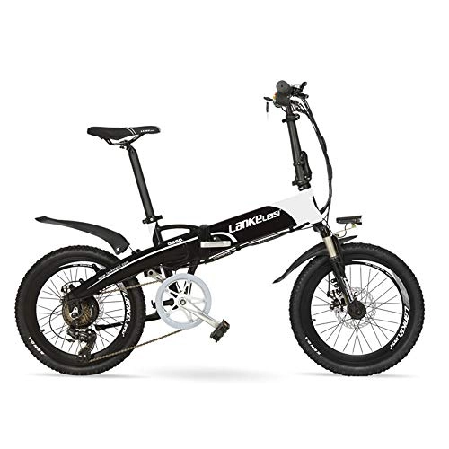 Electric Bike : LANKELEISI G660 20 Inch Folding Mountain Bike 240W Motor 48V 14.5Ah Lithium Battery Suspension Fork Pedal Assist Electric Bike (Black White, 240W 14.5Ah)