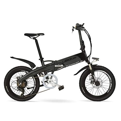 Electric Bike : LANKELEISI G660 20 Inch Folding Mountain Bike 500W Motor 48V 14.5Ah Lithium Battery Suspension Fork Pedal Assist Electric Bike (Black Grey, 500W 14.5Ah + 1 Spare Battery)