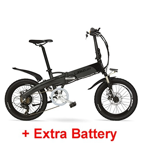 Electric Bike : LANKELEISI G660 48V 10Ah Hidden Battery 20" Folding Electric Mountain Bike, 240W Motor, Aluminum Alloy Frame, Suspension Fork (Black Grey, Plus Extra Battery)