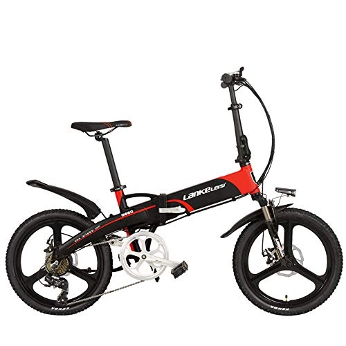 Electric Bike : LANKELEISI G660 Elite 20 Inches Folding Electric Bike, 48V Lithium Battery, Integrated Wheel, with Multifunction LCD Display, Pedal Assist Bicycle (Black Red, 500W 14.5Ah)