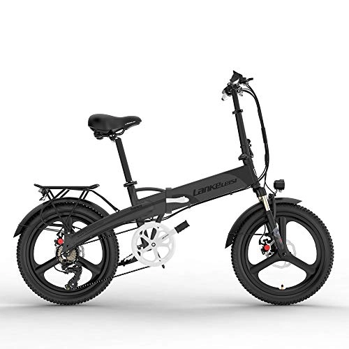 Electric Bike : LANKELEISI G660 Ultimate 20 Inch Electric Mountain Bike, 400W Motor, With LCD Display & Rear Carrier, 5 Level Pedal Assist, Long Endurance (Black Grey, 14.5Ah)