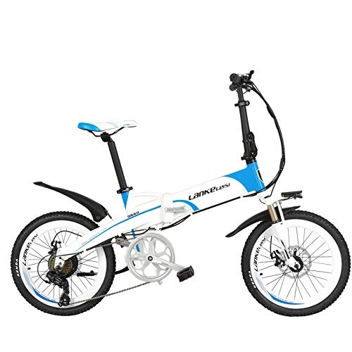 Electric Bike : LANKELEISI G660UP 20 Inch E-bike, 5 Grade Assist Folding Electric Bicycle, 500W Motor, 48V 10Ah / 14.5Ah Lithium Battery, with LCD Display (White Blue, 14.5Ah)