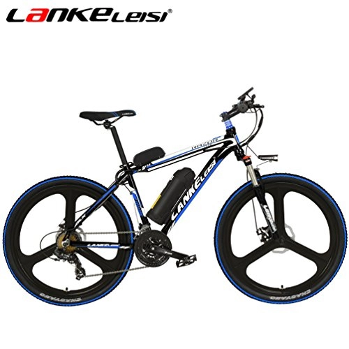 Electric Bike : LANKELEISI MAX3.8 Electric bicycle with Advanced configuration 26 Inch 48V 240W E-bike Full Suspension Lithium Electric Bike 7-Speed 3.5 Inch Smart Computer Bicycle (Black-Blue)
