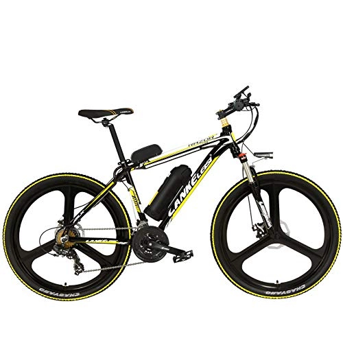 Electric Bike : LANKELEISI MX3.8Elite 26 Inch Mountain Bike, 21 Speed 48V Electric Bike, Lockable Suspension Fork, Power Assist Bicycle with LCD Display (Black Yellow, 10Ah)