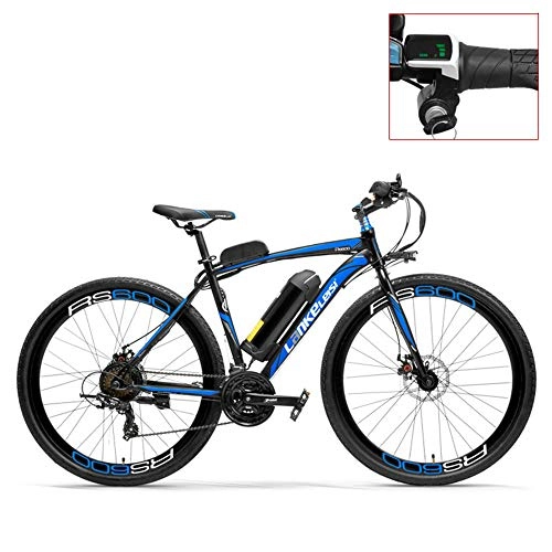 Electric Bike : LANKELEISI RS600 700C Electric Bike, 36V 20Ah Battery, Both Disc Brake, Aluminum Alloy Frame, Endurance Up To 70km, 20-35km / h, Road Bicycle. (Blue-LED, Standard)